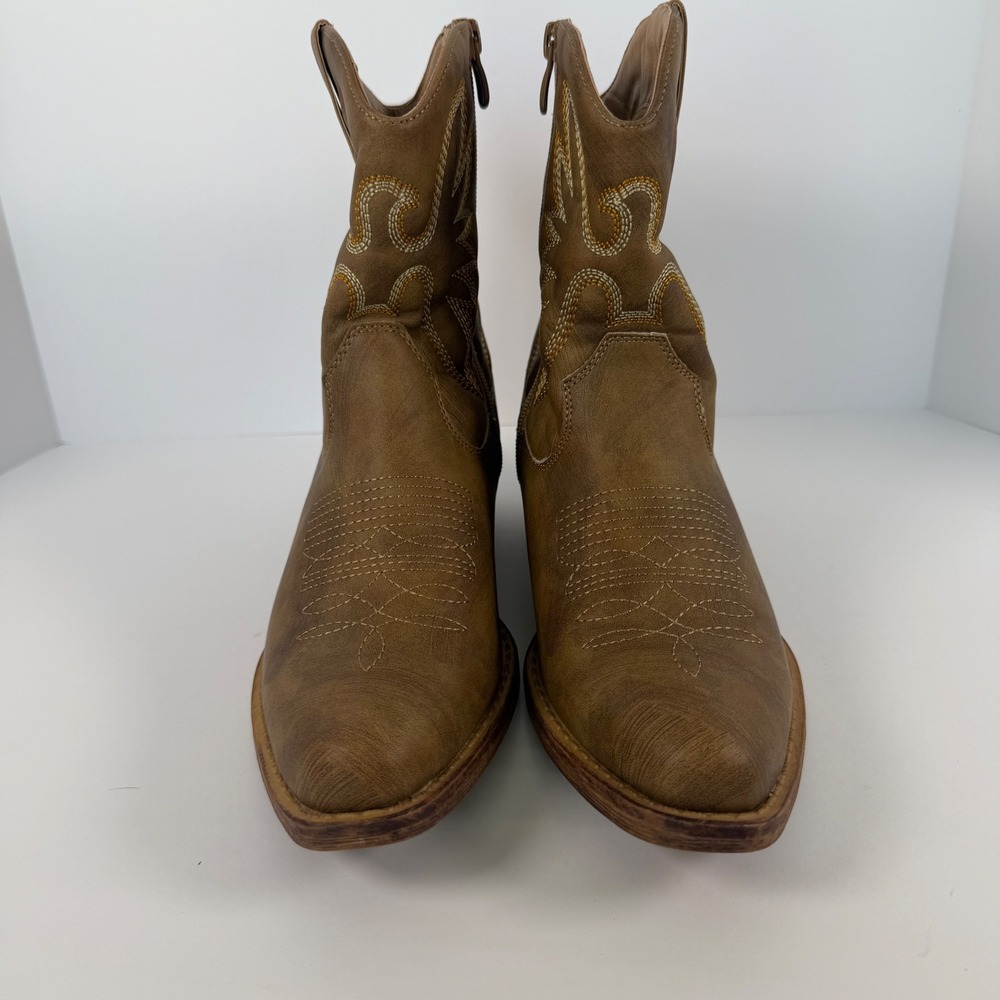 Global Win Womens Tan Western Ankle Boots Embroidery Side Zip 25YY01 Size 8